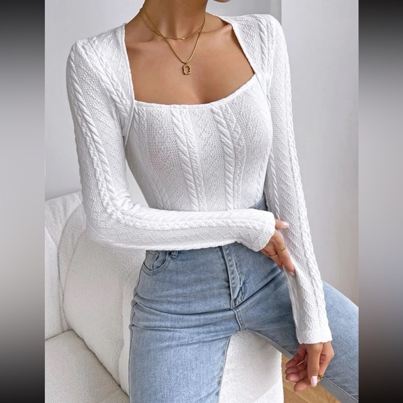 Rebellious Rose Tops - Square Neck Knit Bodysuit ❤️